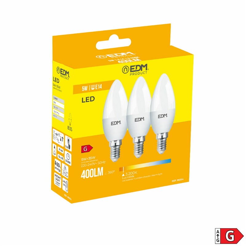 Image secondaire de Lot de 3 ampoules LED EDM G 5 W E14 400 lm Ø 3,6 x 10 cm (3200 K)