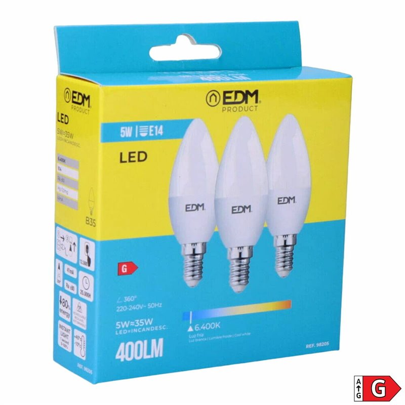 Image secondaire de Lot de 3 ampoules LED EDM G 5 W E14 400 lm Ø 3,6 x 10 cm (6400 K)