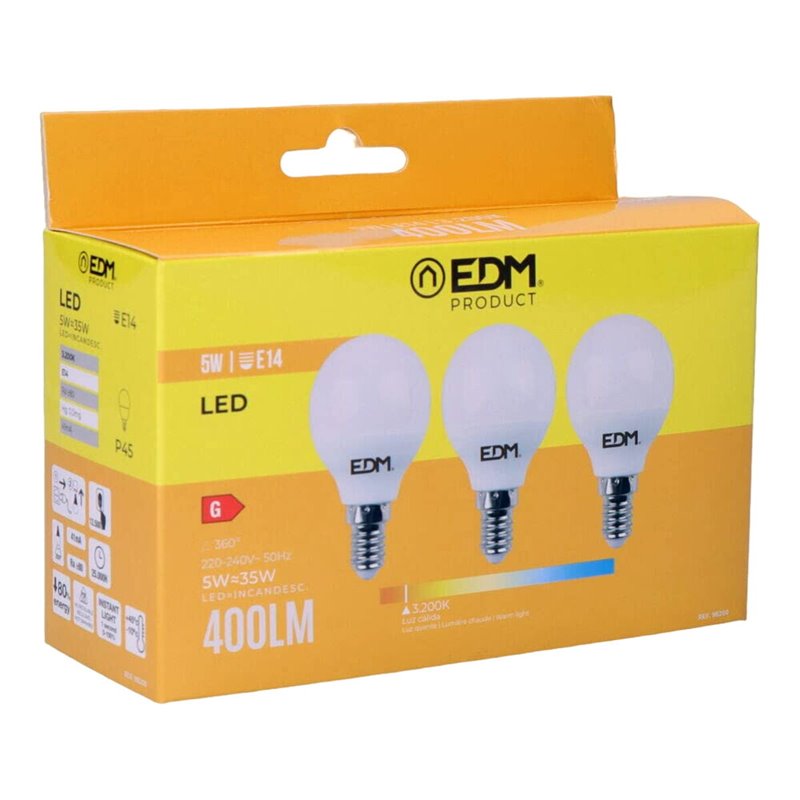 Lot de 3 ampoules LED EDM G 5 W E14 400 lm Ø 4,5 x 8 cm (3200 K)