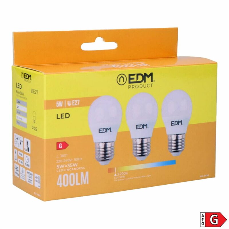 Image secondaire de Lot de 3 ampoules LED EDM G 5 W E27 Ø 4,5 x 8 cm (3200 K)