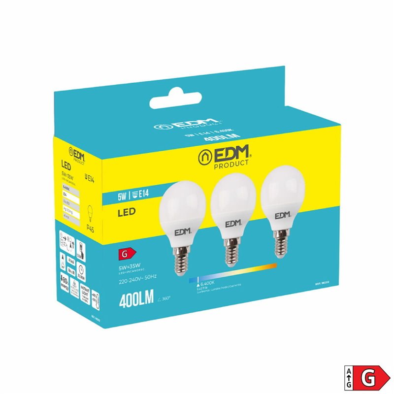 Image secondaire de Lot de 3 ampoules LED EDM G 5 W E14 400 lm Ø 4,5 x 8 cm (6400 K)