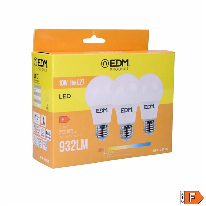 Image secondaire de Lot de 3 ampoules LED EDM F 10 W E27 810 Lm Ø 6 x 10,8 cm (3200 K)