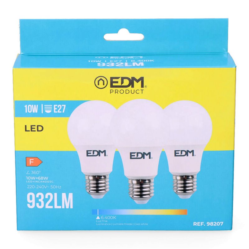 Image secondaire de Lot de 3 ampoules LED EDM F 10 W E27 810 Lm Ø 6 x 10,8 cm (6400 K)