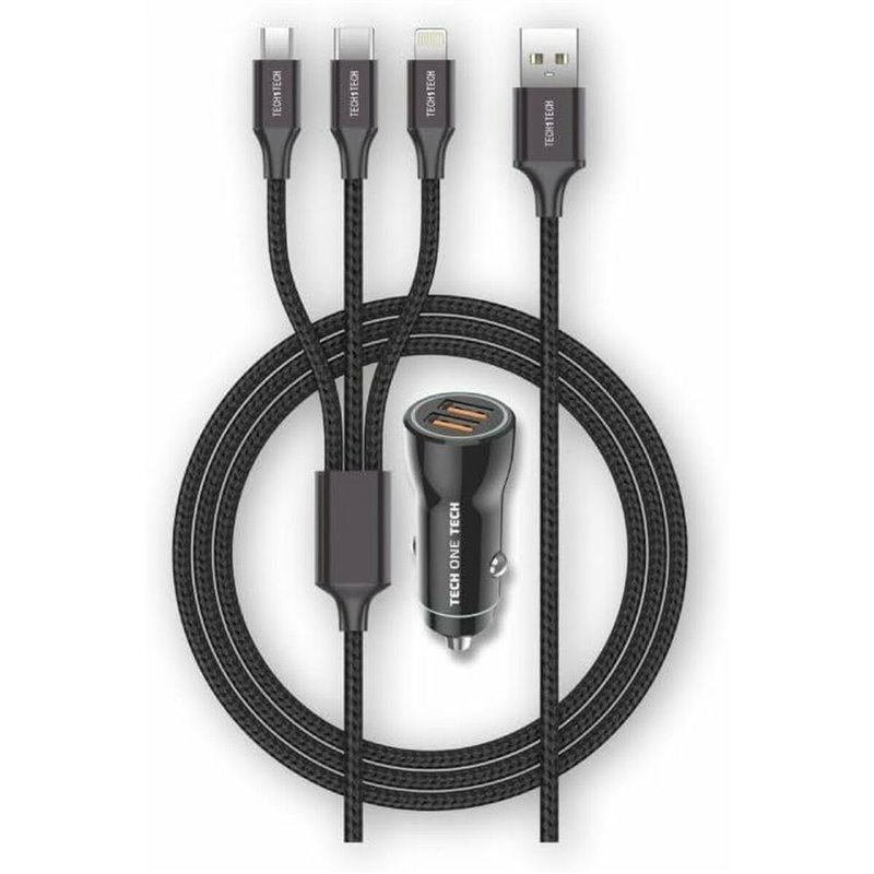 Image secondaire de Chargeur de Voiture USB Universel + Câble Tech One Tech Double USB x 2 1,2 m