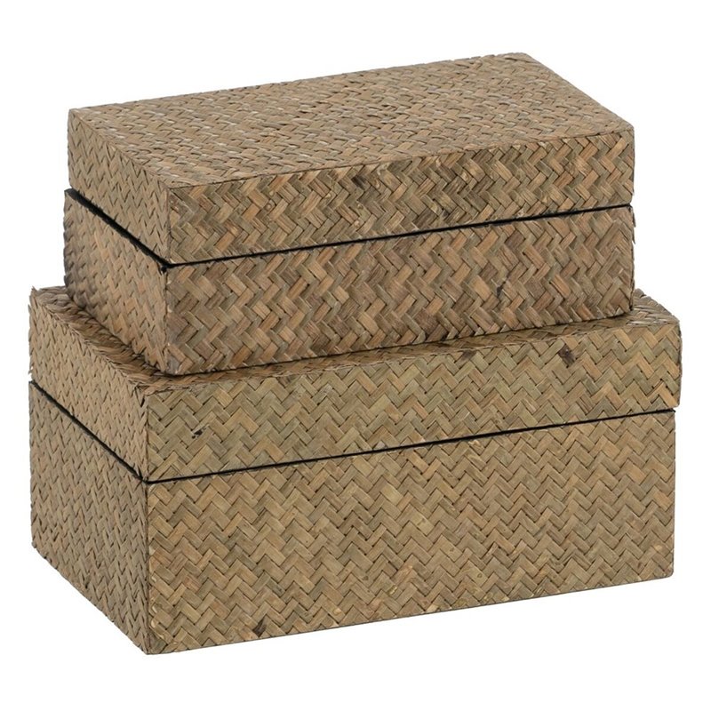 Set de boîtes décoratives Beige DMF 25 x 15 x 12 cm (2 Unités)