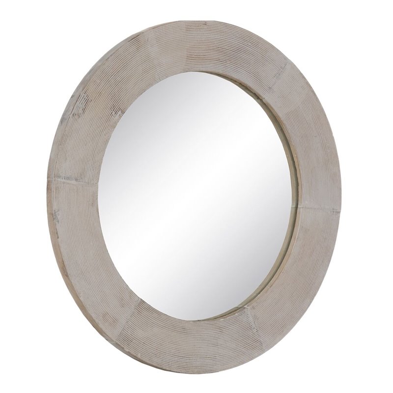 Miroir mural Blanc Naturel Verre Bois de manguier Bois MDF Vertical Rond 61 x 2,5 x 61 cm