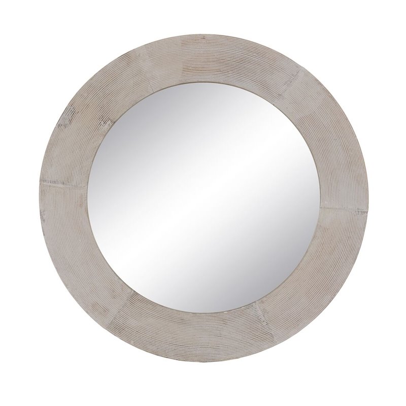 Image secondaire de Miroir mural Blanc Naturel Verre Bois de manguier Bois MDF Vertical Rond 61 x 2,5 x 61 cm