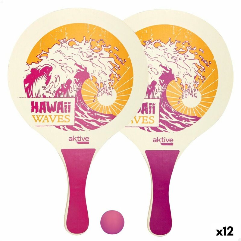 Raquettes de Plage avec Balle Aktive Hawai Bois 23,5 x 38 x 0,8 cm (12 Unités)