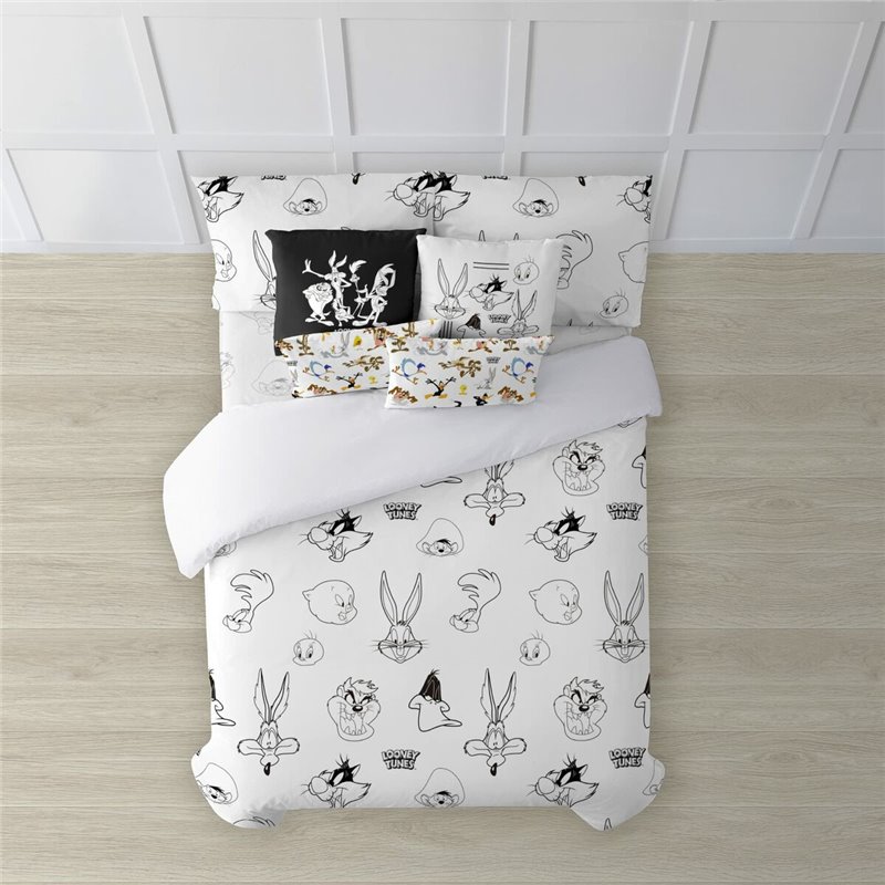 Housse de Couette Looney Tunes Looney B&W Blanc black 175 Fils 240 x 220 cm