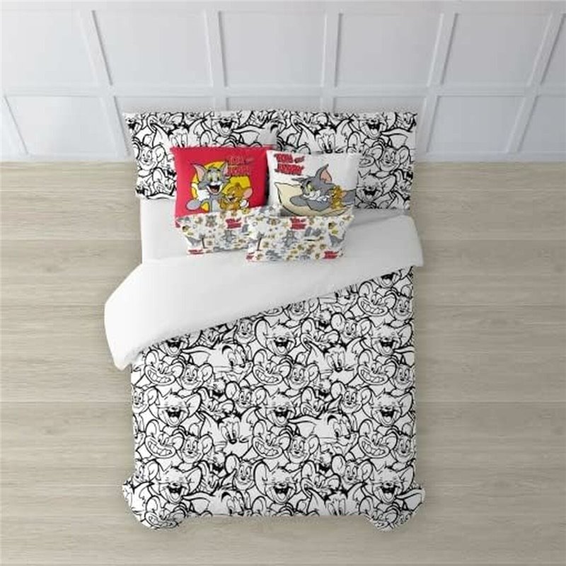 Housse de Couette Tom & Jerry B&W Blanc black 175 Fils 220 x 220 cm