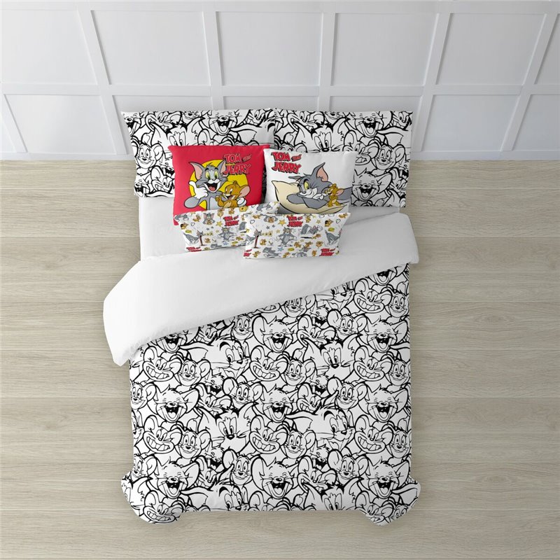 Housse de Couette Tom & Jerry B&W Blanc black 175 Fils 140 x 200 cm