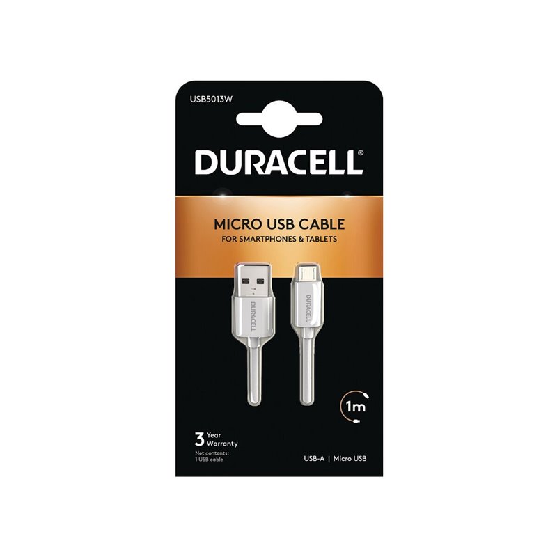 Duracell USB5013W câble USB 2.0 1 m USB A Micro-USB A Blanc