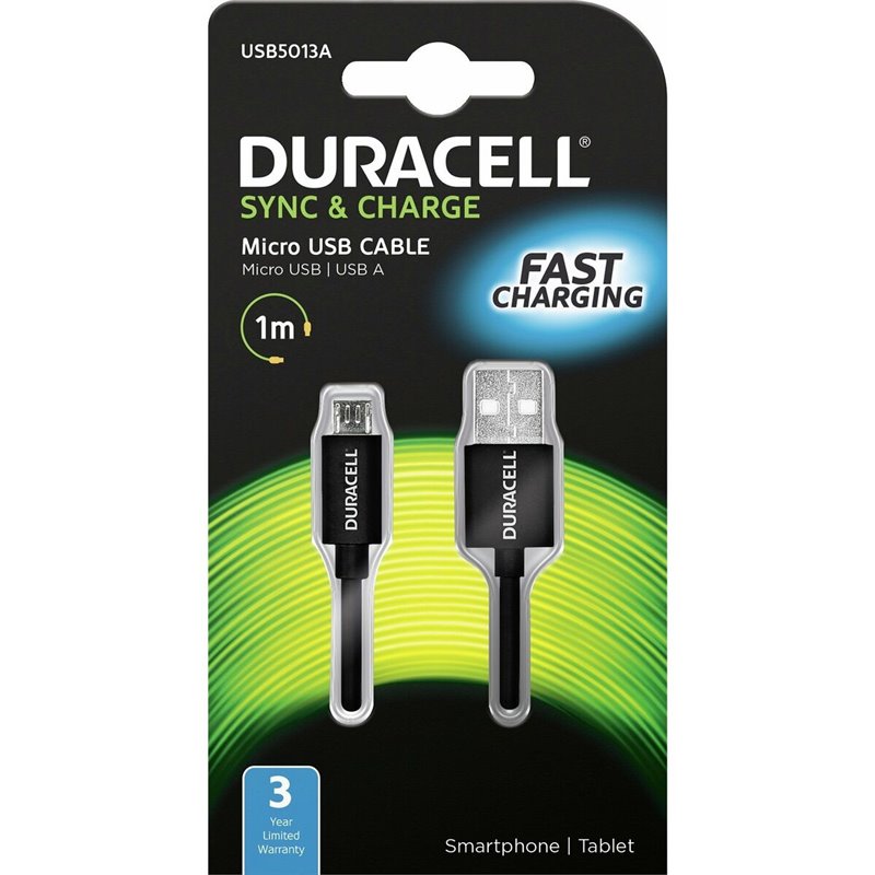 Image secondaire de Câble USB DURACELL USB5013A 1 m Noir (1 Unité)