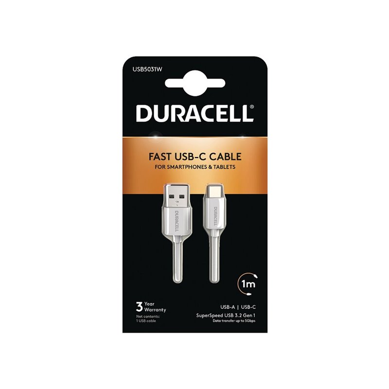 Image secondaire de Duracell USB5031W câble USB 3.2 Gen 1 (3.1 Gen 1) 1 m USB A USB C Blanc