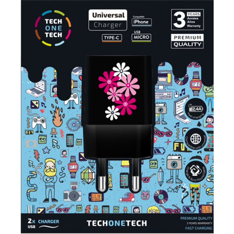 Chargeur mural Tech One Tech TEC2601 Noir (1 Unité)