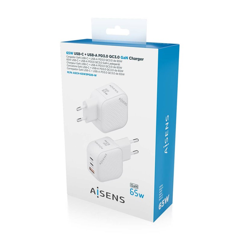 Aisens ASCH-65W3P026-W chargeur d'appareils mobiles Universel Blanc Secteur Charge rapide Intérieure