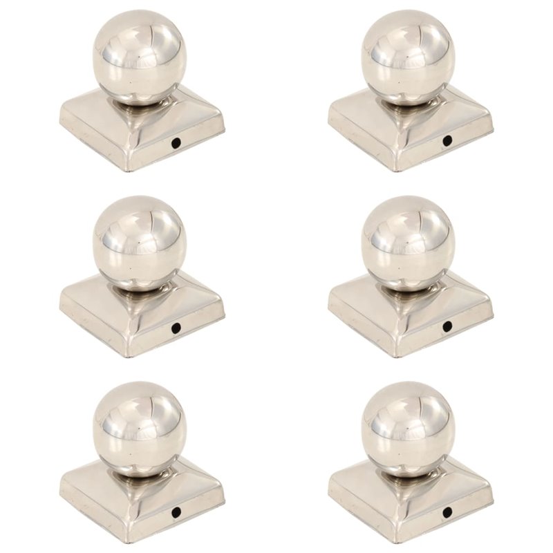 VidaXL Bouchons de poteau 6 pcs Globe final Acier inoxydable 71x71 mm