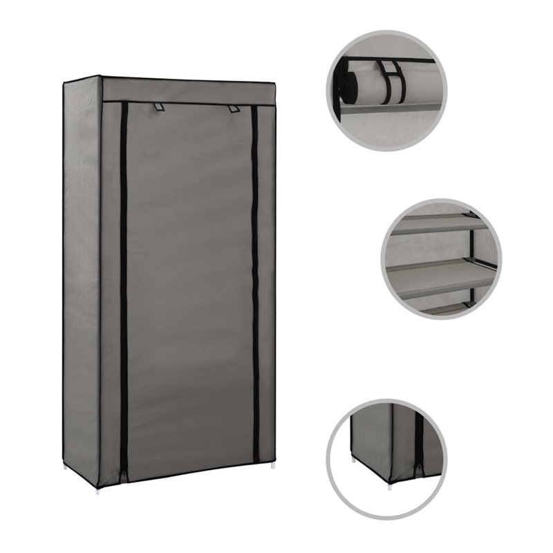 Image secondaire de VidaXL Armoire à chaussures avec housse Gris 58x28x106 cm Tissu