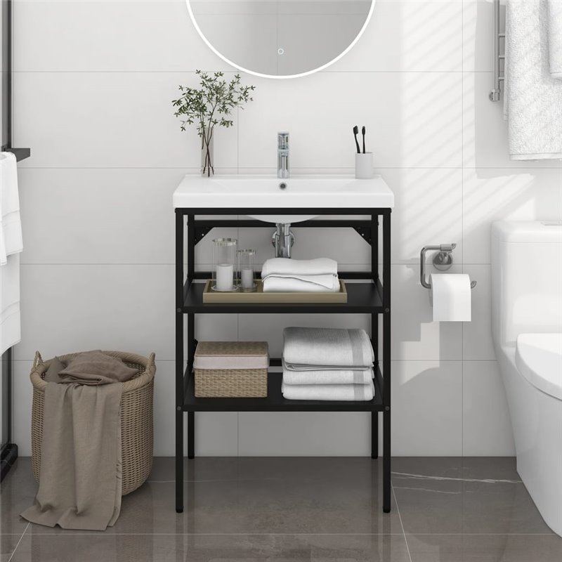 VidaXL Cadre de lavabo de salle de bain Noir 59x38x83 cm Fer