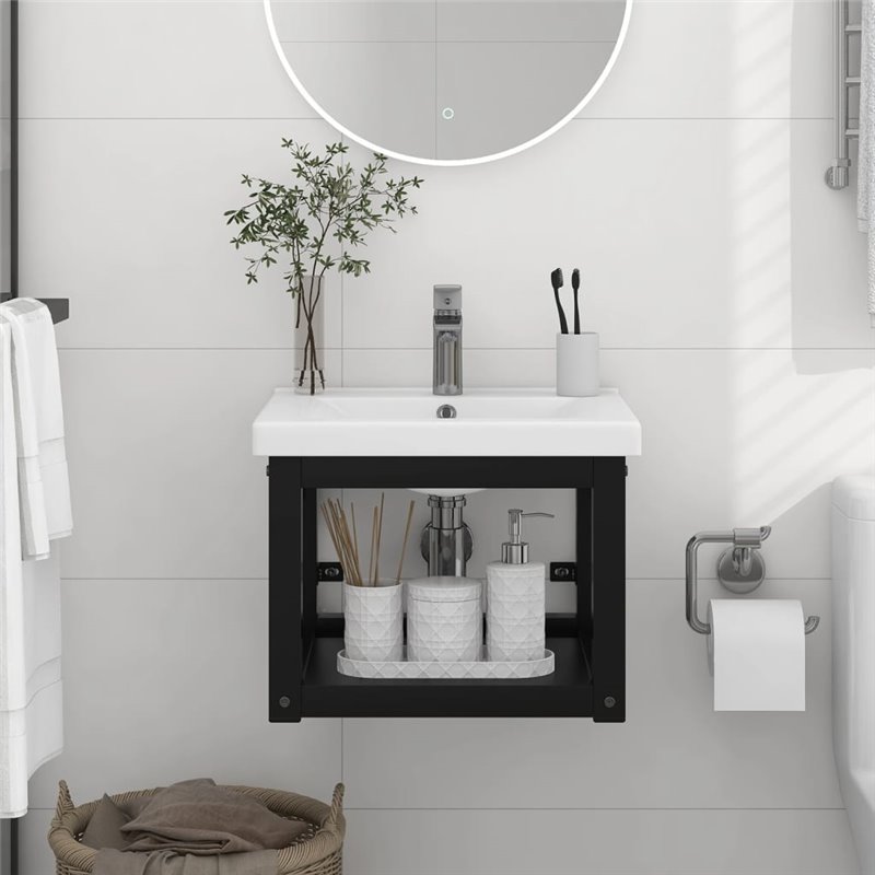 VidaXL Cadre de lavabo de salle de bain mural Noir 40x38x31 cm Fer