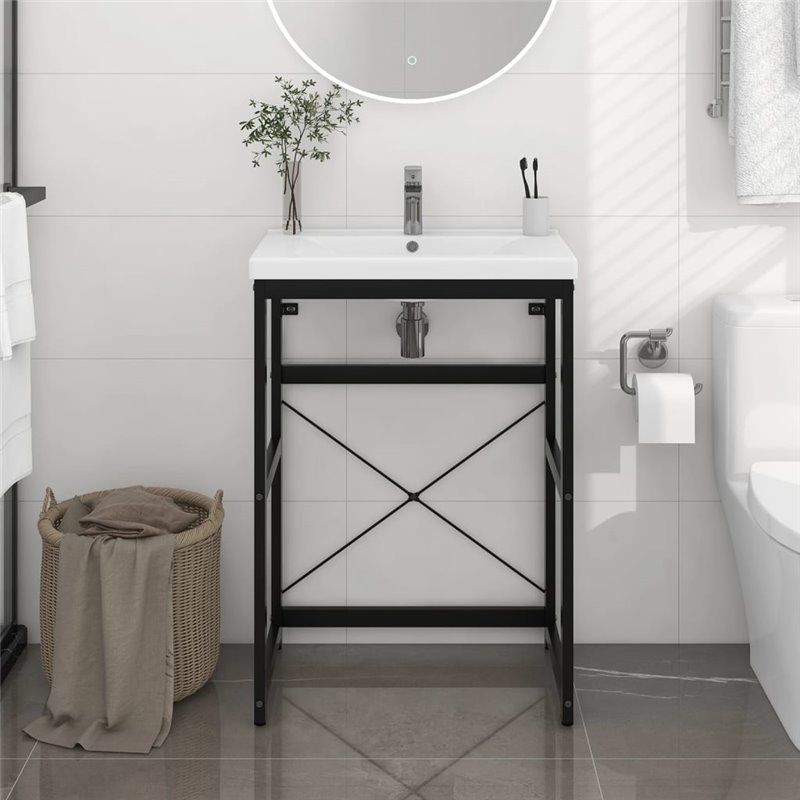 VidaXL Cadre de lavabo de salle de bain Noir 59x38x83 cm Fer