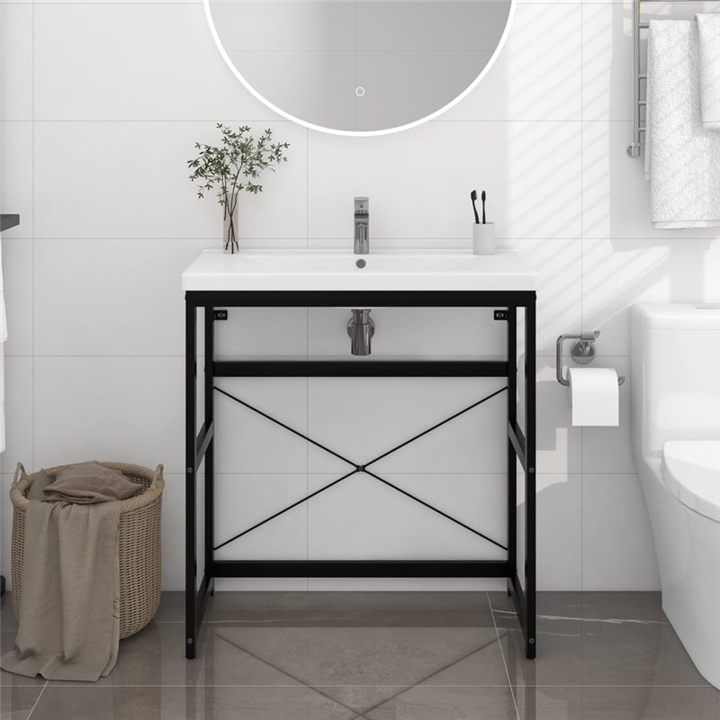 VidaXL Cadre de lavabo de salle de bain Noir 79x38x83 cm Fer