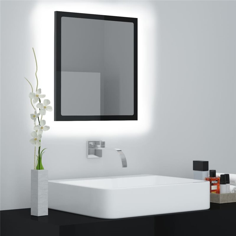 VidaXL Miroir LED de salle de bain Noir brillant 40x8,5x37cm Acrylique