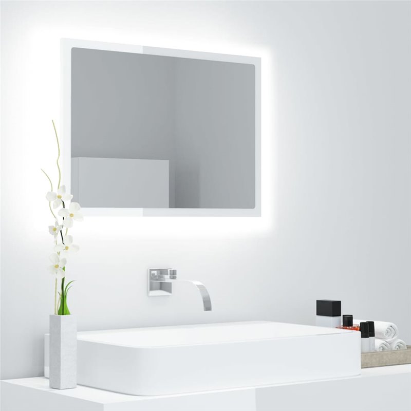 VidaXL Miroir à LED de bain Blanc brillant 60x8,5x37 cm Acrylique