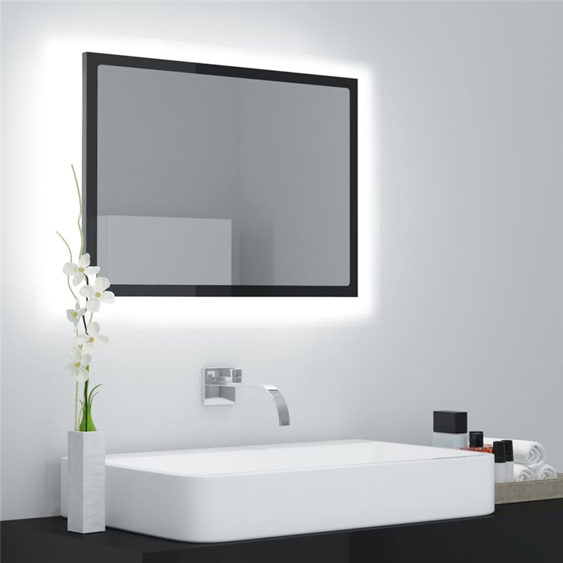 VidaXL Miroir LED de salle de bain Noir brillant 60x8,5x37cm Acrylique