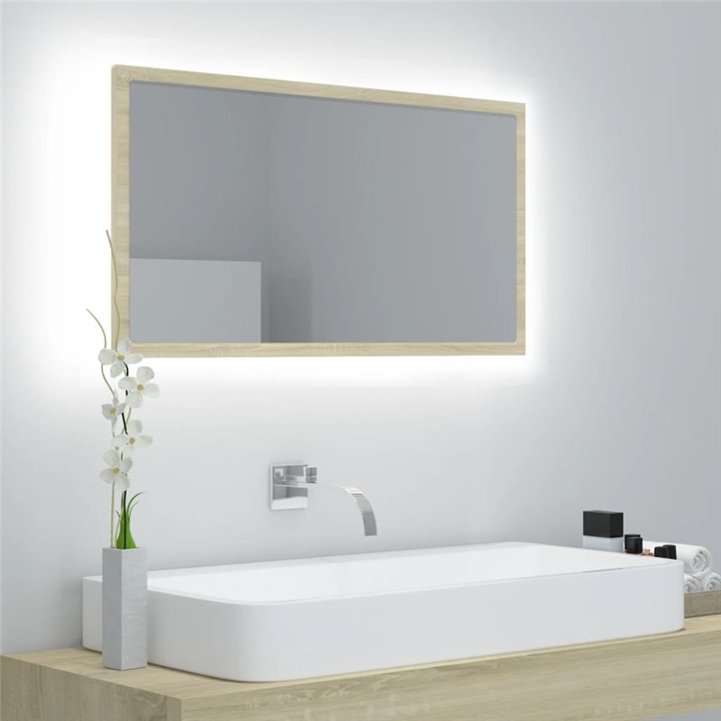 VidaXL Miroir LED de salle de bain Chêne sonoma 80x8,5x37 cm Acrylique