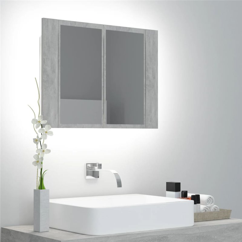 VidaXL Armoire de salle de bain à miroir LED Gris béton Acrylique