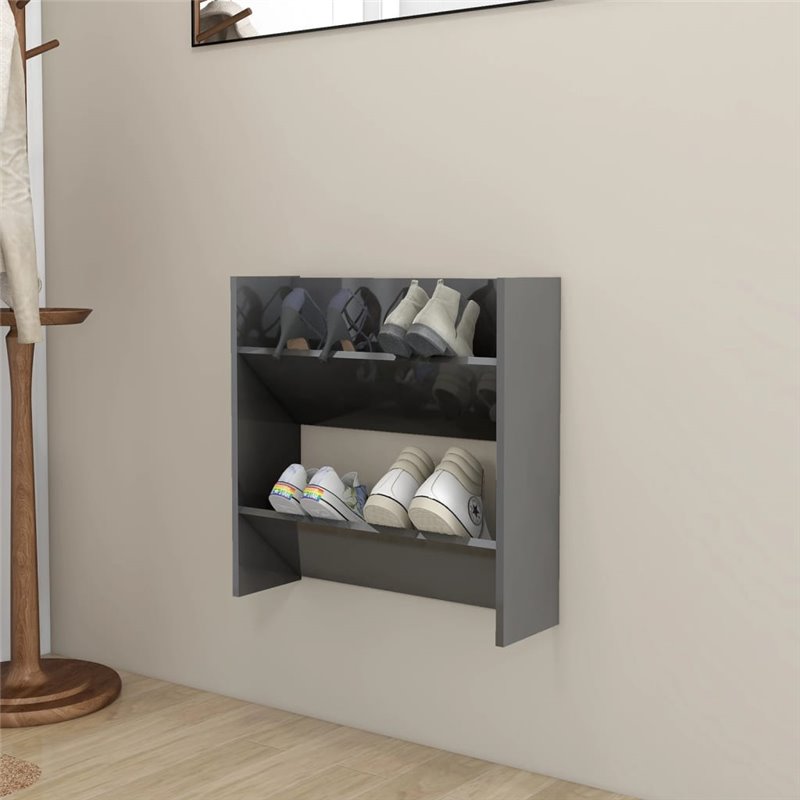 VidaXL Armoire à chaussures murale gris brillant bois d'ingénierie