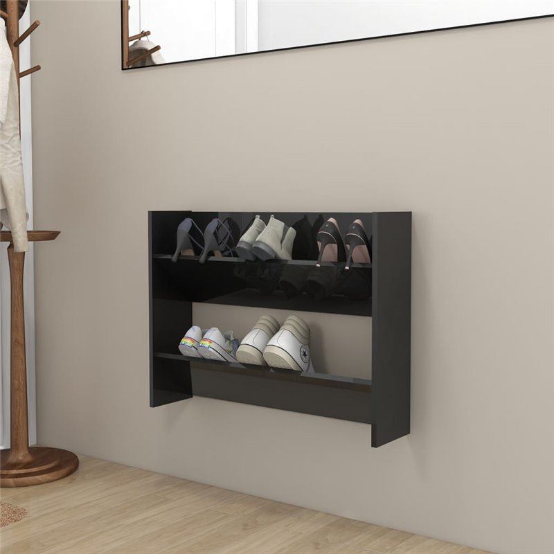 VidaXL Armoire à chaussures murale noir brillant bois d'ingénierie