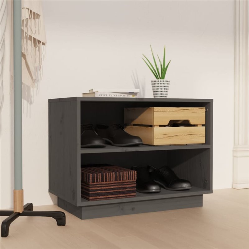 VidaXL Armoire à chaussures Gris 60x34x45 cm Bois de pin massif