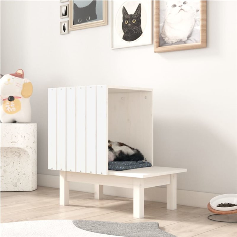 VidaXL Maison pour chat Blanc 60x36x60 cm Bois de pin massif