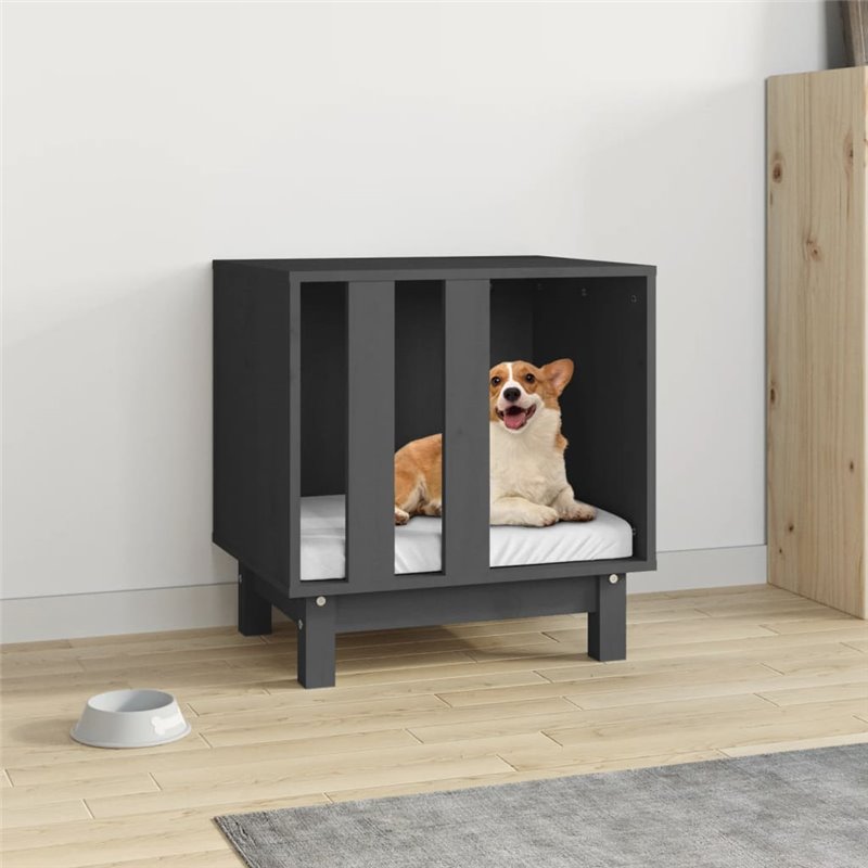 VidaXL Niche pour chien Gris 50x40x52 cm Bois de pin massif