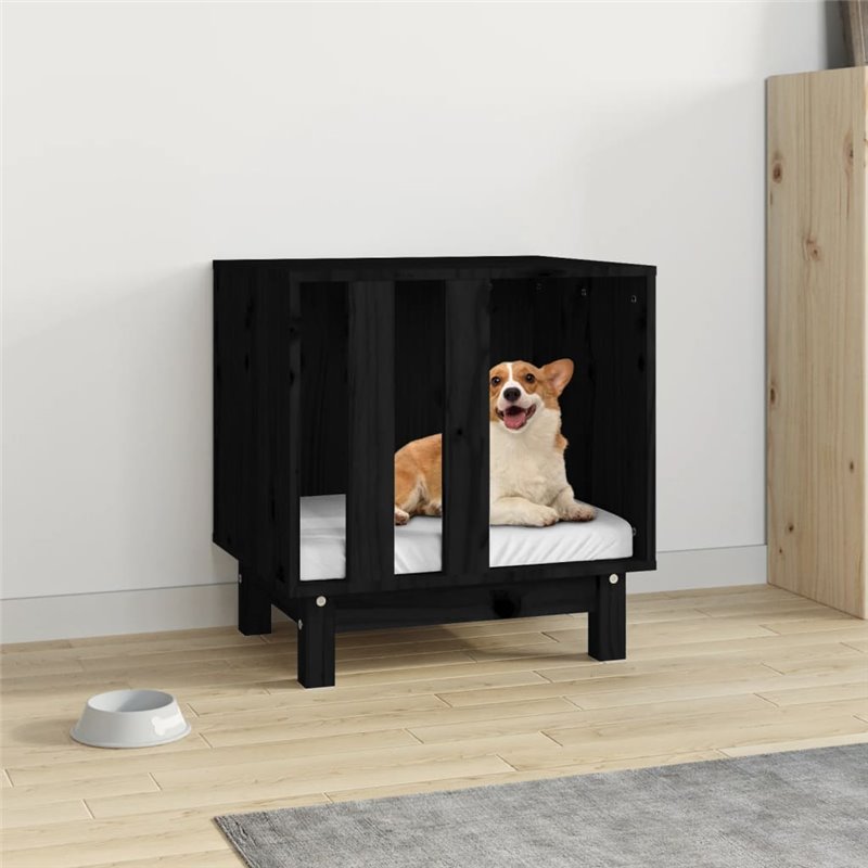 VidaXL Niche pour chien Noir 50x40x52 cm Bois de pin massif