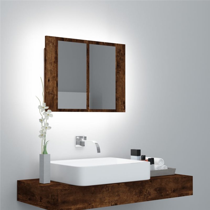 VidaXL Armoire à miroir LED Chêne fumé 60x12x45 cm Bois d'ingénierie