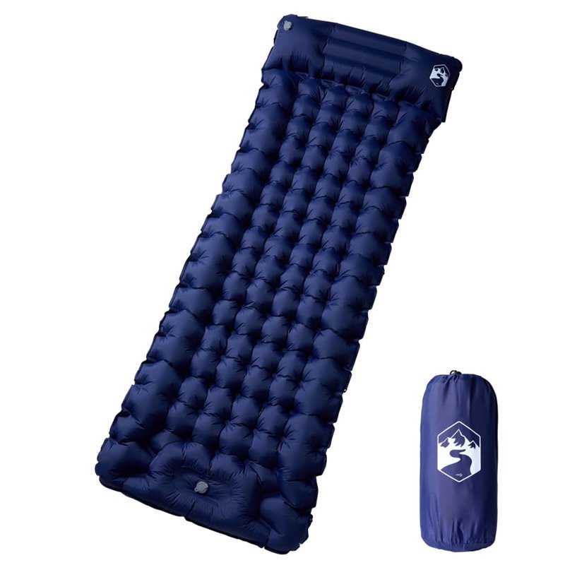 VidaXL Matelas de camping autogonflant oreiller 1 personne bleu marine