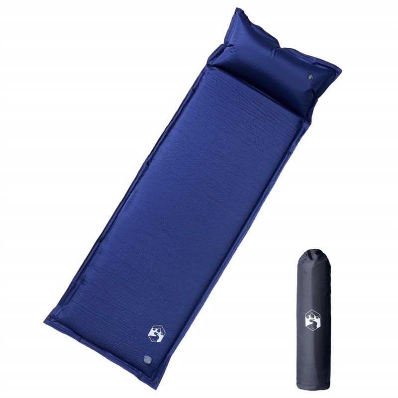 VidaXL Matelas de camping autogonflant oreiller 1 personne bleu marine