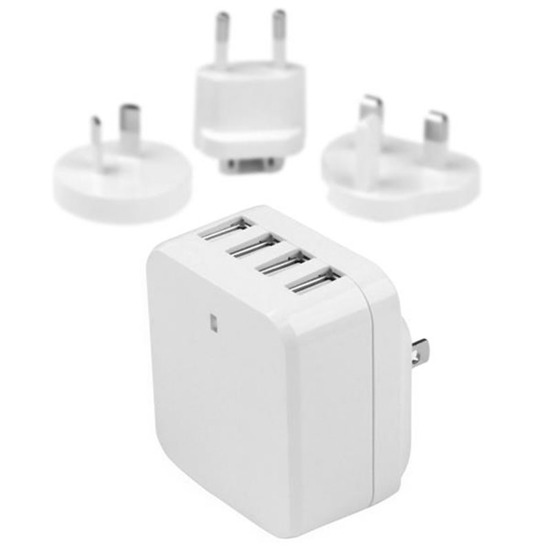 Startech.com Chargeur mural USB à 4 ports - (34 W/6,8 A) - Chargeur de voyage international - Blanc