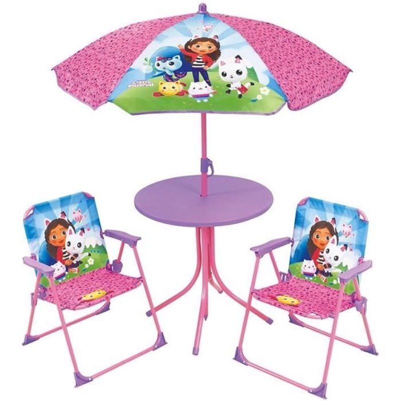 Mobilier de jardin - FUN HOUSE - Salon de jardin Gabby et la Maison Magique Table 46 x 46 cm 2 chaises pliantes parasol 