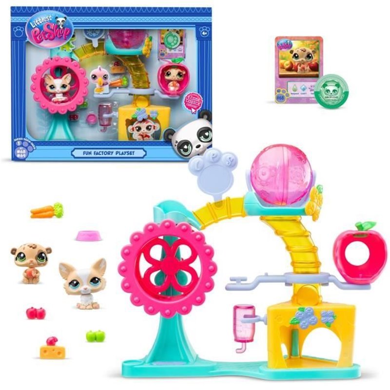 Bandai - Littlest Pet Shop - Coffret Fun Factory - Ensemble de jeu avec 2 animaux, décor et accessoires - BF00519