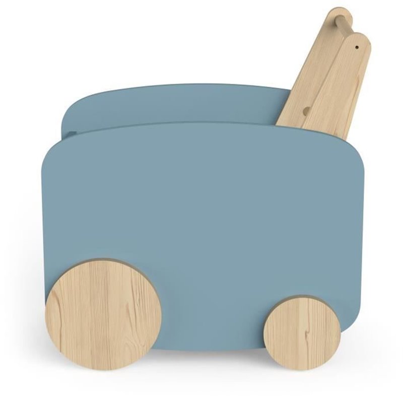 Image secondaire de Chariot de rangement a roulettes - FIRMIANA - Style scandinave - Bleu orage et bois naturel - 49,8 x 35 x 52,5 cm - DEME