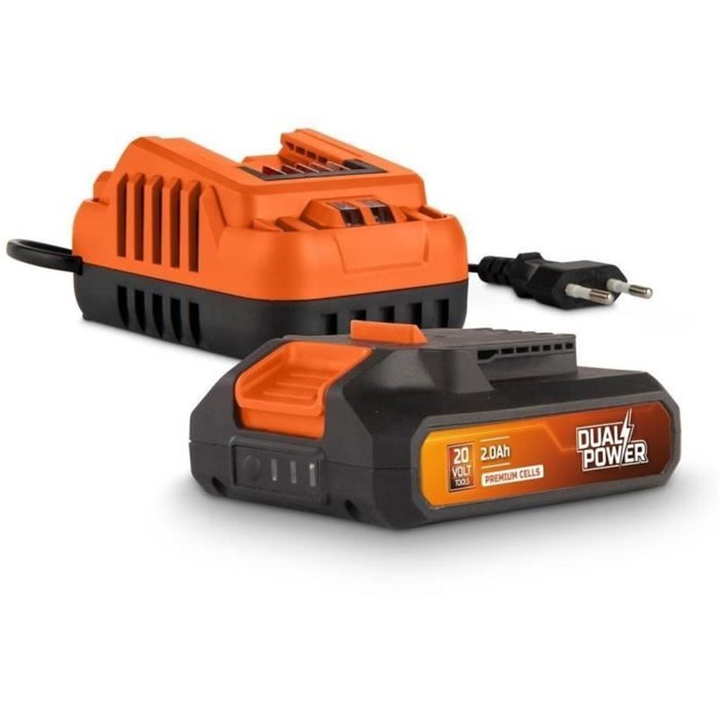 Batterie et Chargeur - Dual Power - POWDP90620 - Batterie 2,0Ah de 20V et chargeur 2A - Pour outils de bricolage sans Fi