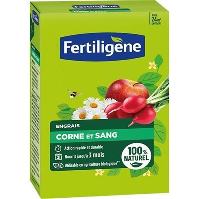 Engrais corne et sang FERTILIGENE - FCOSAN12 - 1,2 kg - Action rapide et durable - Nourrit jusqu'à 3 mois