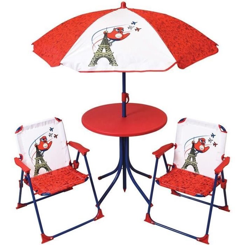 Mobilier de jardin - FUN HOUSE - Salon de jardin Jeux Olympiques Paris 2024 Table 46 x 46 cm 2 chaises pliantes parasol 