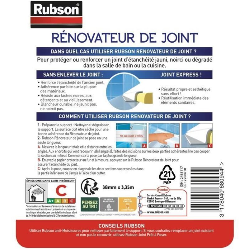 Image secondaire de Produits de Service SDB Saine Rénov'Joint - RUBSON - Rouleau - 38mmx3.35m