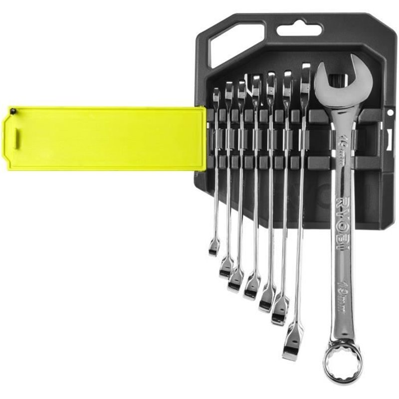 Jeu de 8 clés (8, 10, 11, 12, 13, 14, 17, 19 mm) - Ryobi - Angle de reprise 15° - Coffret compatible avec Ryobi LINK