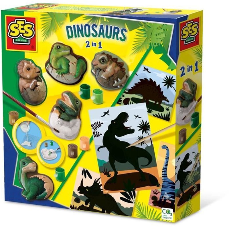 SES Creative Dinosaures 2 en 1 - Moulage et peinture et scratch